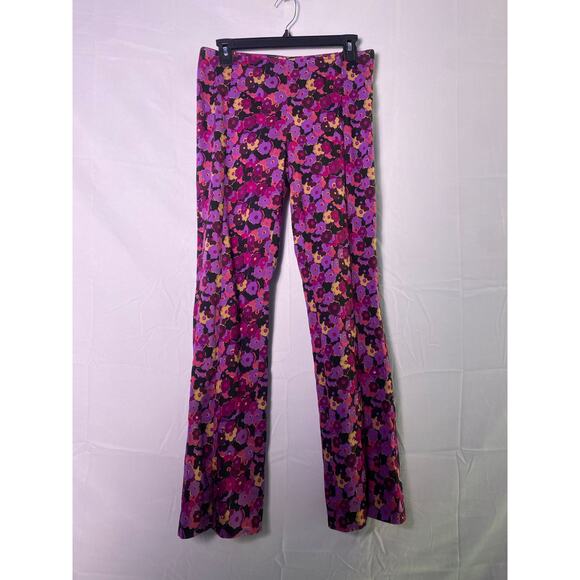 Y2K Esprit Purple Multi Floral Pants w/ Split Hem Pull On Lightweight Size 5/6 - Picture 1 of 3